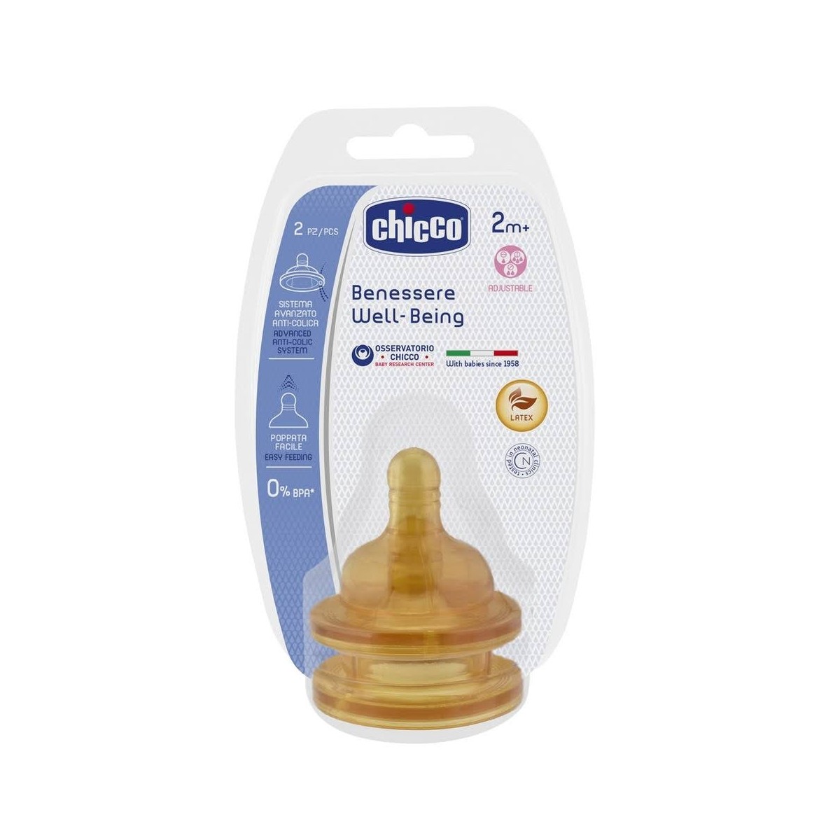 chicco tetina boca ancha caucho flujo regulable 2m 2 unidades
