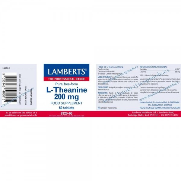 lamberts l teanina 200mg 60 comprimidos