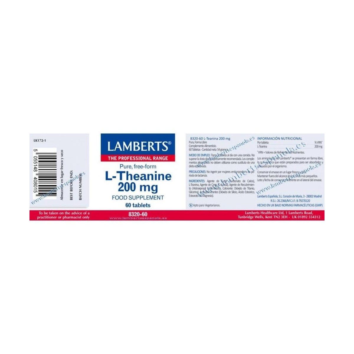 lamberts l teanina 200mg 60 comprimidos