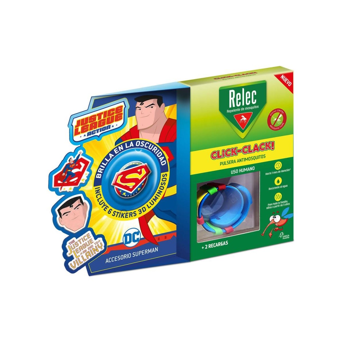 relec pulsera antimosquitos click clack superman