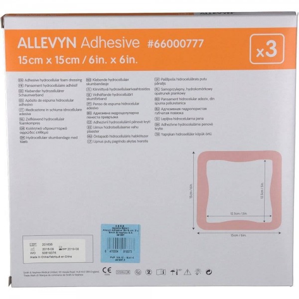 allevyn adhesive apositos 15x15cm 3u