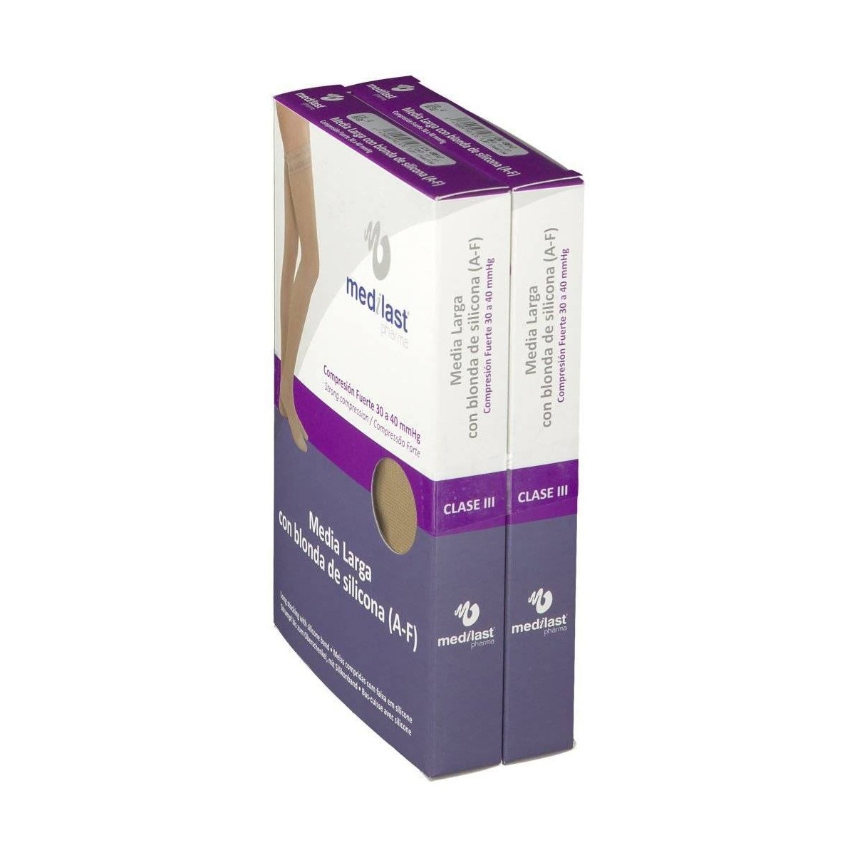 medilast media larga con blonda compresion fuerte beige talla l